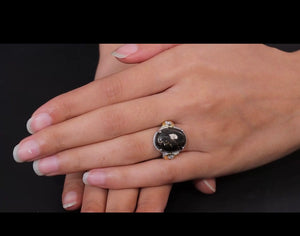 Karis Matrix Silver Shungite and Simulated Diamond Ring in 18K YG Plated and Platinum
